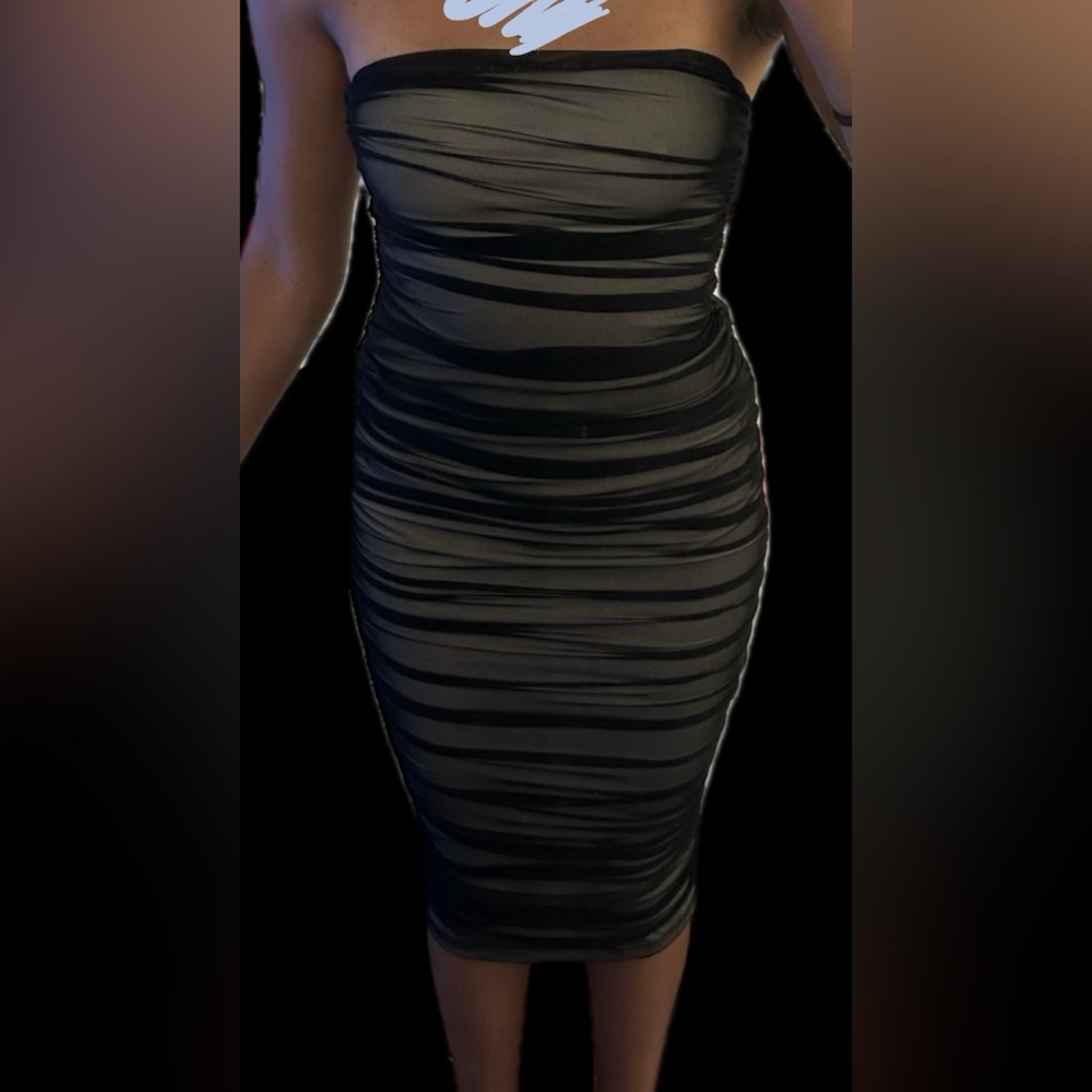 Mesh midi dress in Black